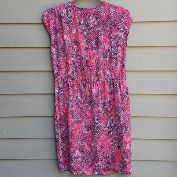 Daisy Fuentes Red Print Faux Wrap Sheer Dress Size Small - Picture 3 of 9